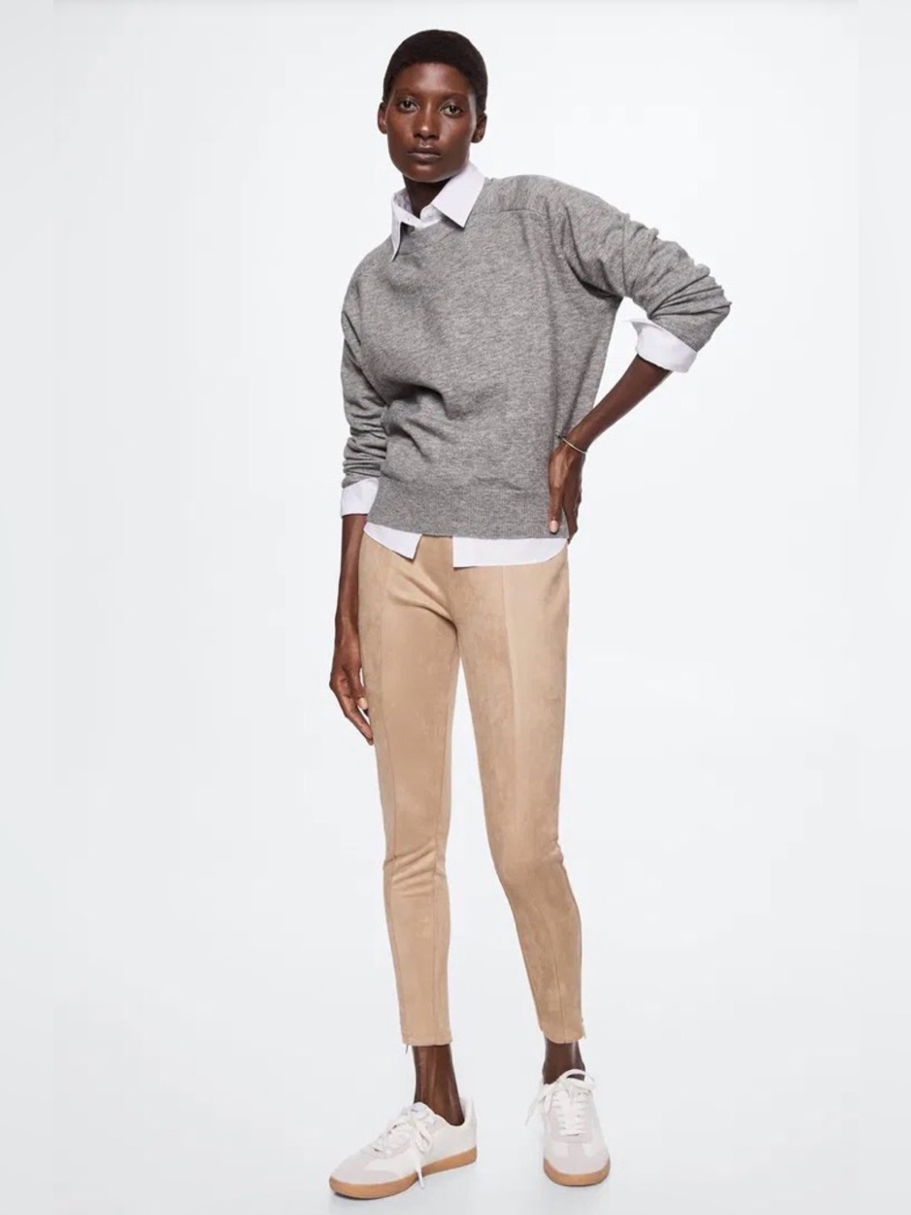 Mango Camel Faux Suede Skinny Trousers